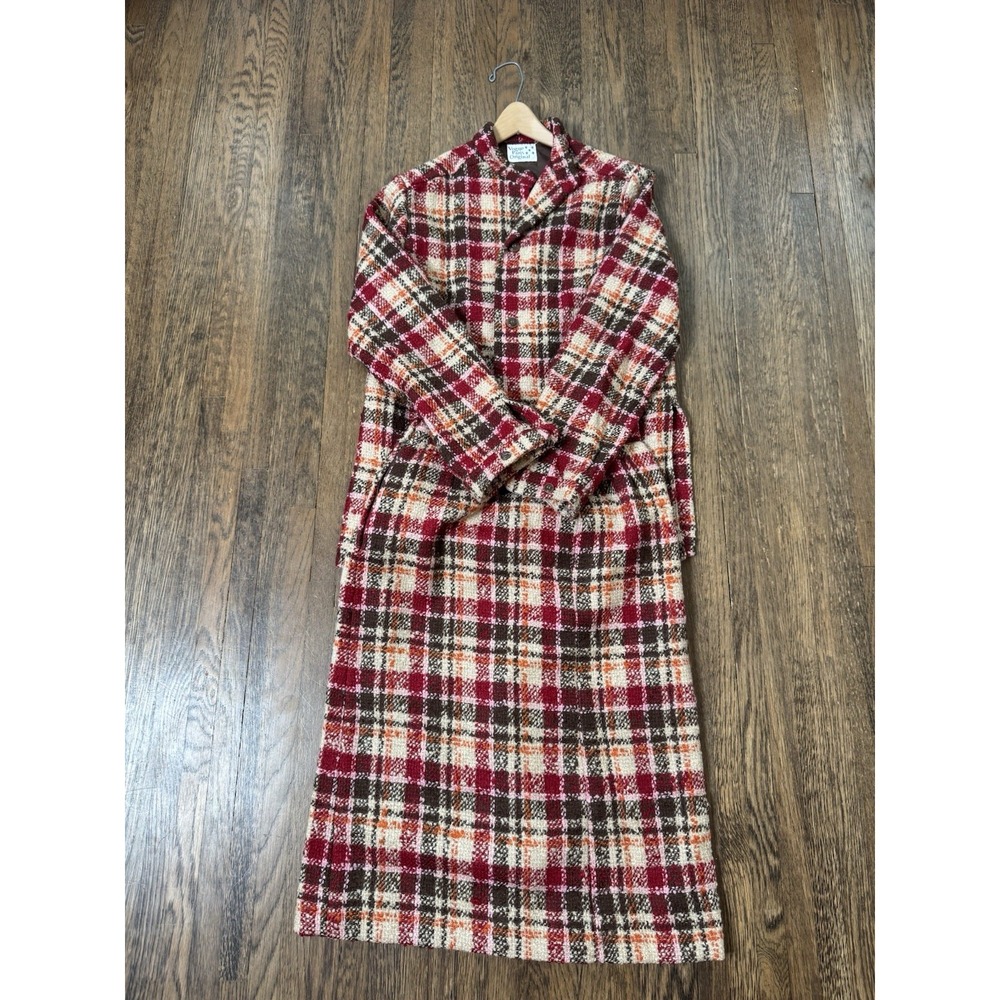 Vogue Paris Original Vintage Plaid Wool Suit Set Red Brown Jacket Skirt 2pc